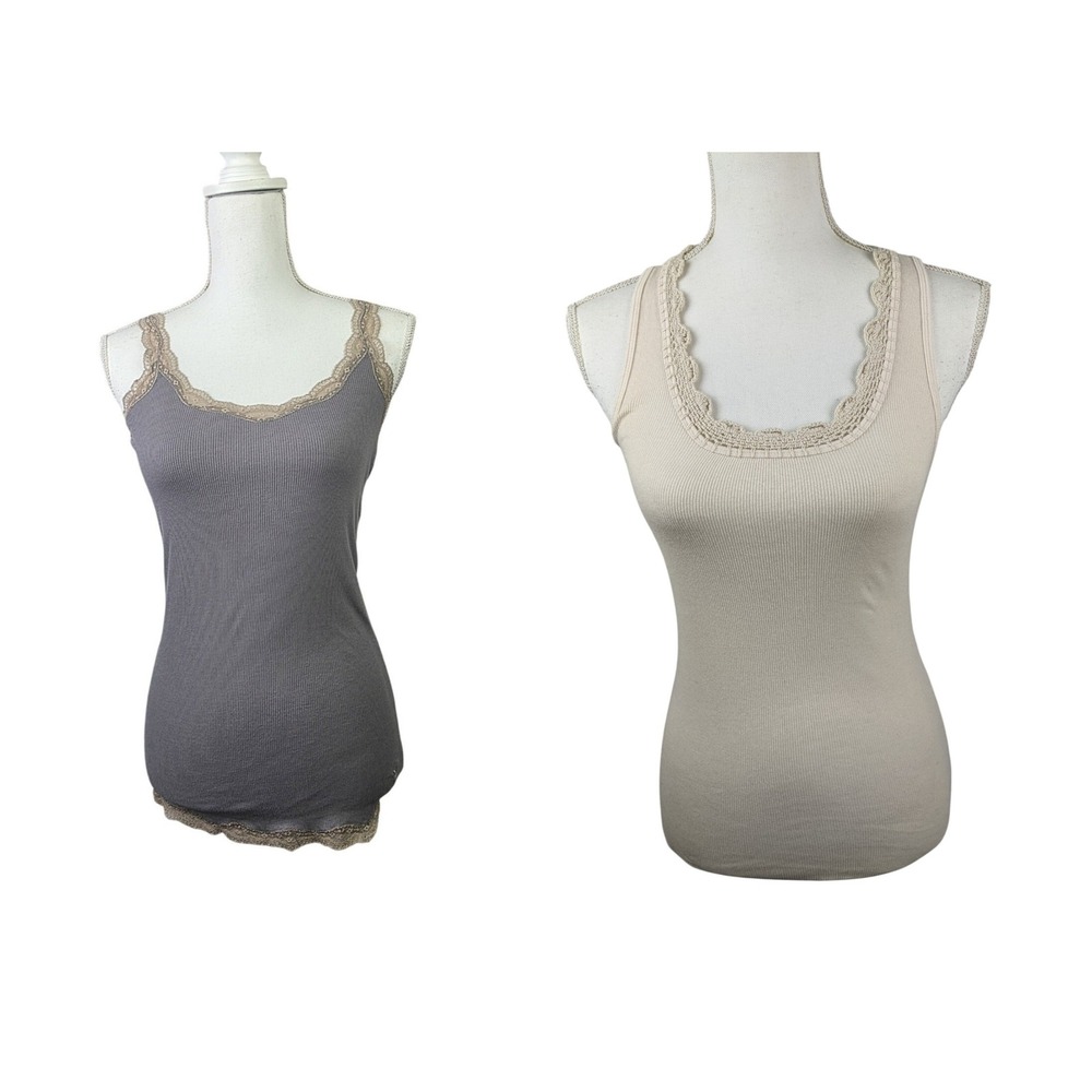 American Eagle Lot of 2 Y2K Lace Crochet Ribbed Tank Top ASO Elena Gilbert S